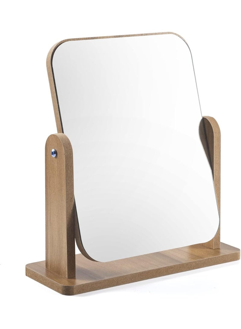 MAKINGTEC Double Sided 3X Magnifying Makeup Mirror with Bamboo Stand, Small Desk Table Mirror with 360° Rotation, Standing Portable Cosmetic Mirror - Image 1